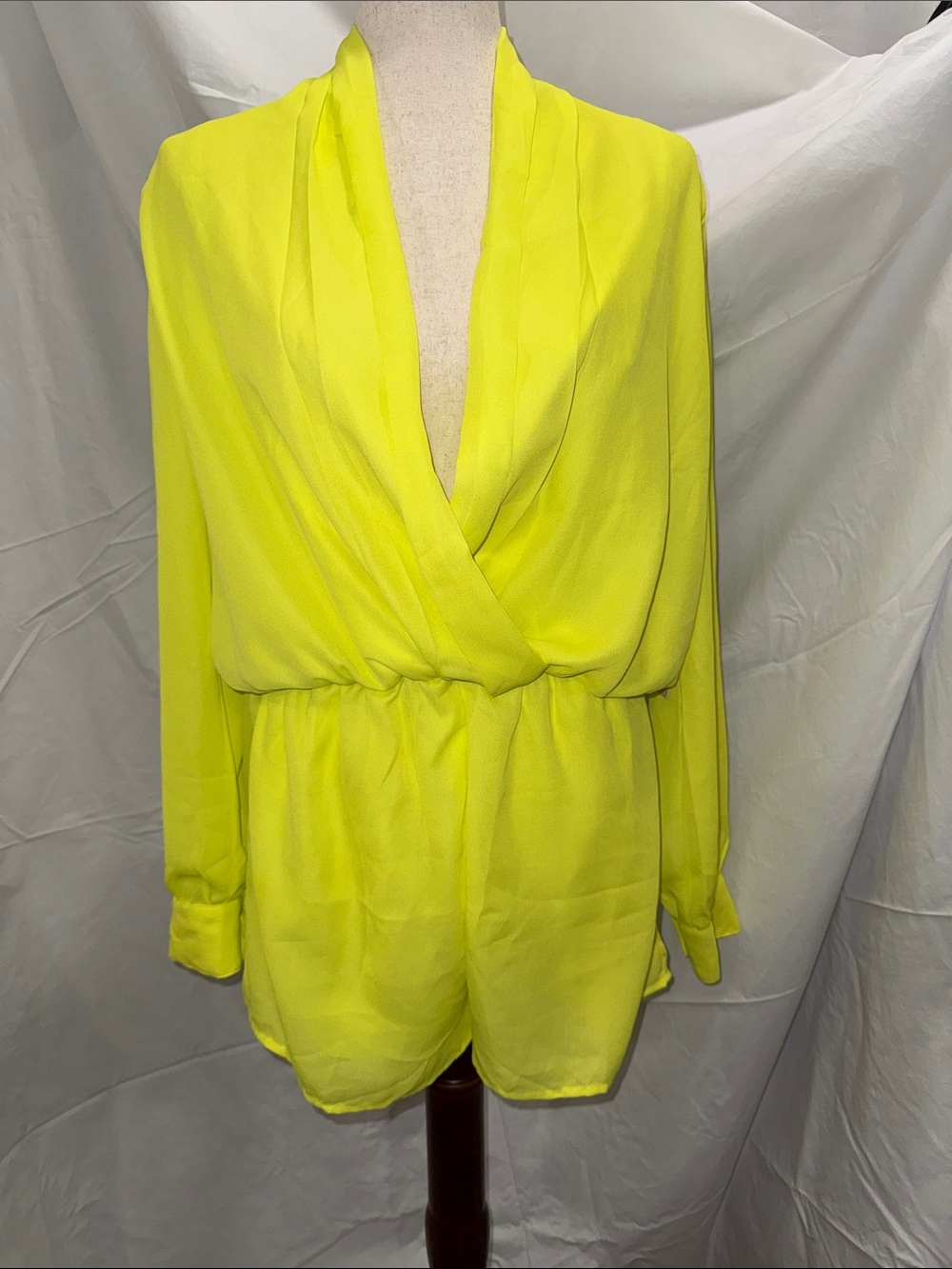 superdown Neon Yellow Long-Sleeve V-Neck Romper